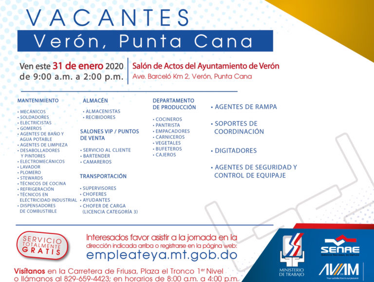 Ministerio de Trabajo invita a Jornada de Empleo en Verón Punta Cana