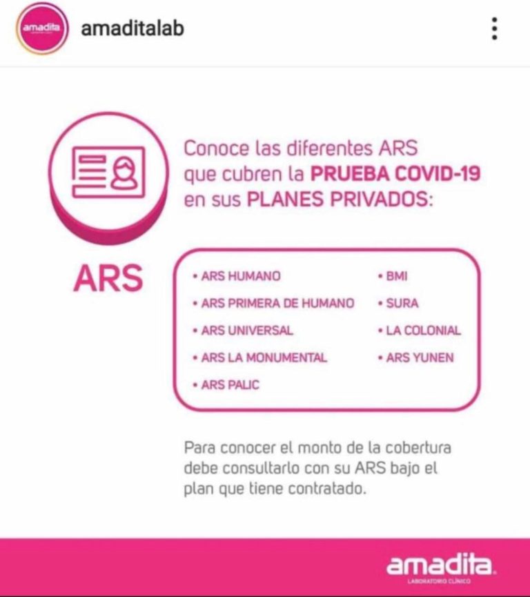 Laboratorios Amadita no está cubriendo pruebas Covid 19 a pacientes del SENASA
